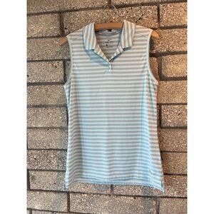 Nike Golf Dri-Fit Blue & White Striped Sleeveless Polo Shirt M